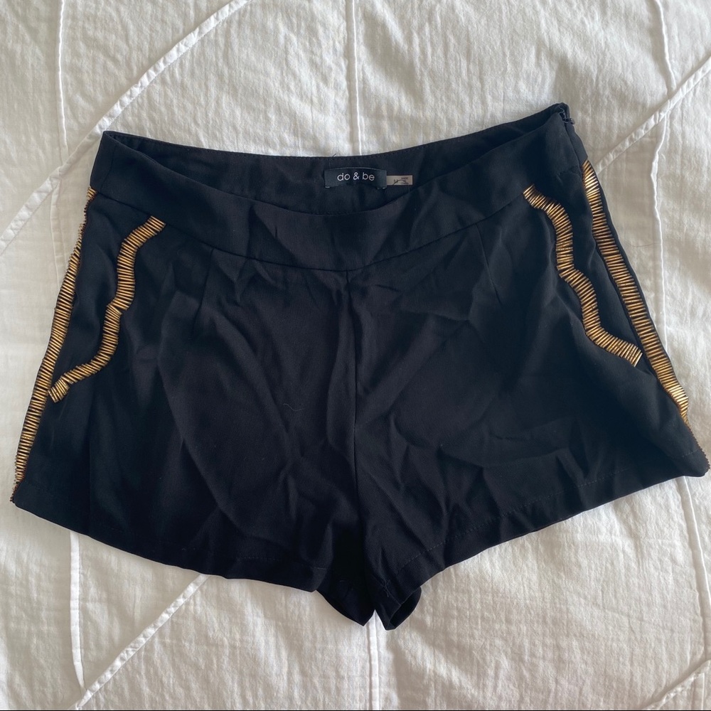 Gold Beaded Black Shorts